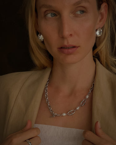 MARGOT FRESH WATER PEARL CHAIN NECKLACE PLATINUM SILVER